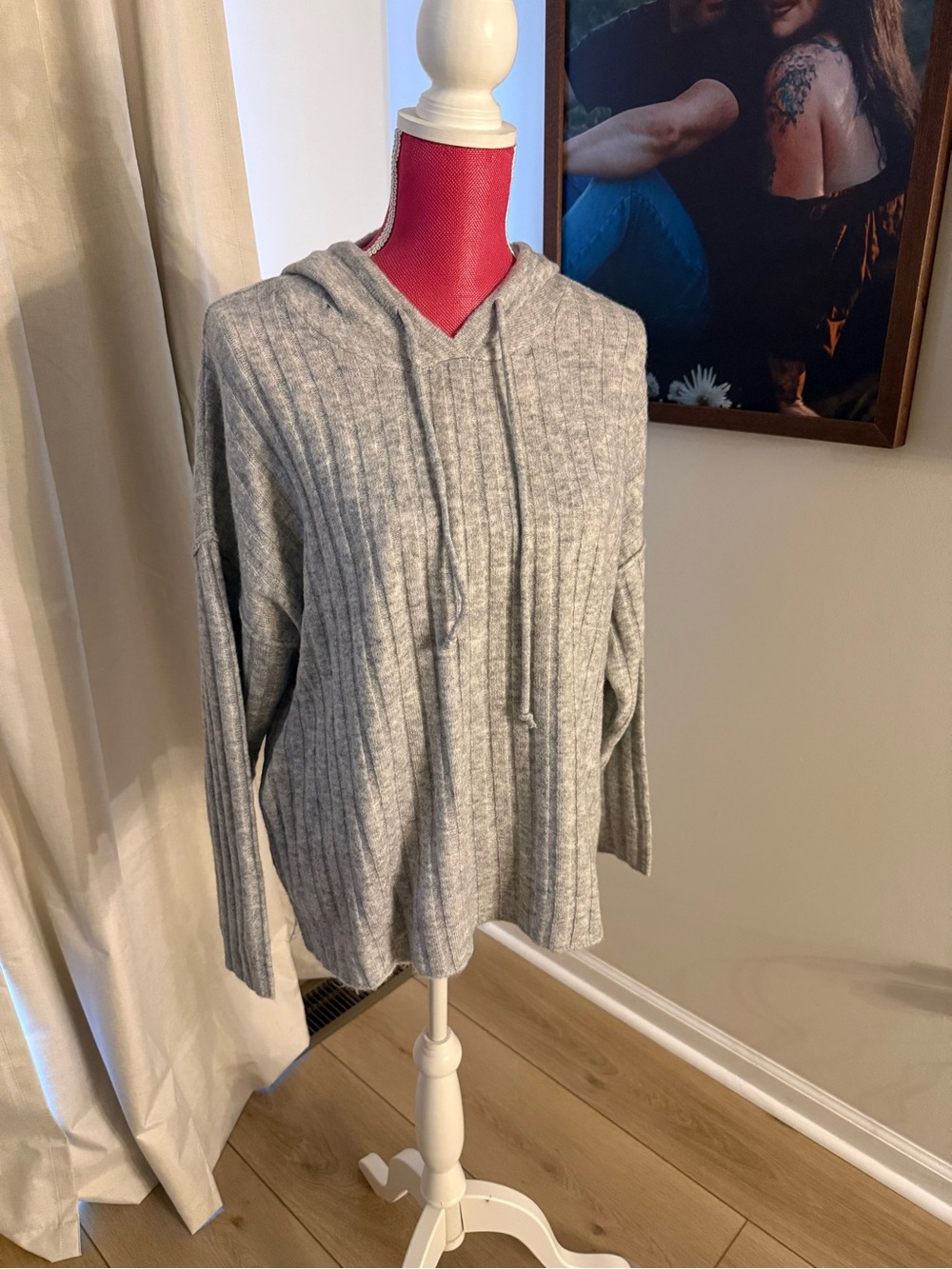 Sweet Romeo Gray Ribbed Hooded Pullover